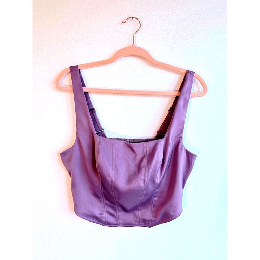 Wild Fable Satin Cropped Corset Top with Square Neck in Lilac Purple size Medium - Picture 1 of 12